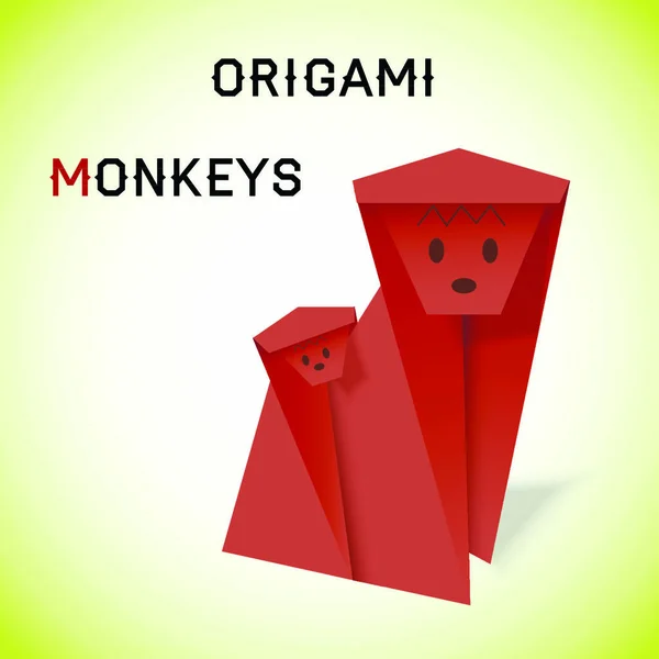 Vektor Illusztrációja Majmok Origami Stílus — Stock Vector