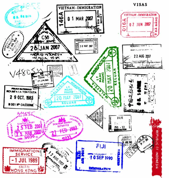 来自世界各地的护照印章 — 图库矢量图片