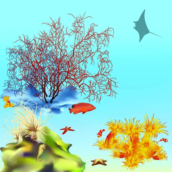 Korallrev Med Fisk Vektor Maskstorlek — Stock vektor