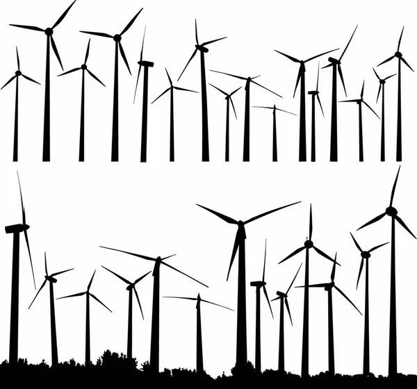 Vector Silhouette Wind Generators Wind Turbines — Stock Vector