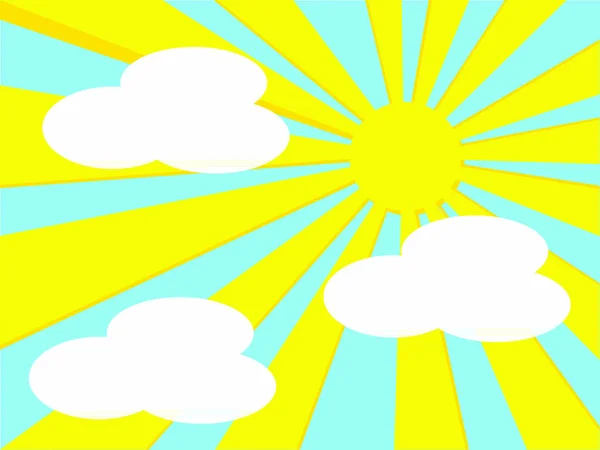 Ilustración Estilizada Del Sol Con Rayos Sol Nubes — Vector de stock
