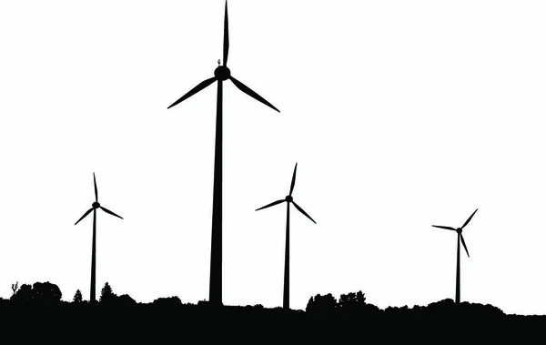 Vektor Silhuett Vindkraftverk Som Producerar Miljövänlig Energi — Stock vektor