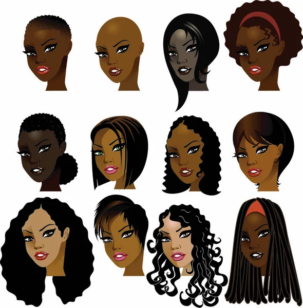 Illustration Vectorielle Des Visages Des Femmes Noires Idéal Pour Les — Image vectorielle