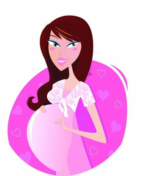 Těhotná Žena Růžových Těhotných Šatech Připravena Mateřství Vektorový Životní Styl — Stockový vektor