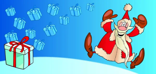 Ilustración Dibujos Animados Santa Claus Con Regalo — Vector de stock