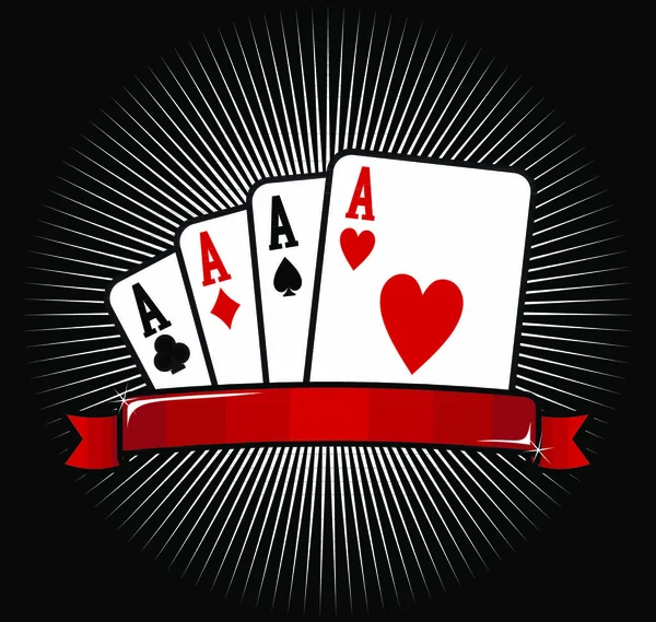Cuatro Ases Casino Poker Tarjetas Sobre Fondo Negro Vector Disponible — Archivo Imágenes Vectoriales
