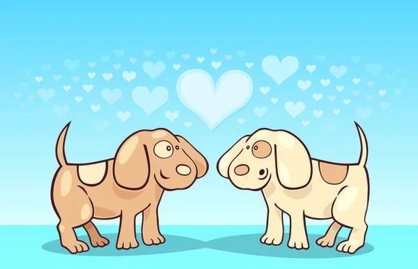 心の形をした恋の子犬カップルの漫画のベクトルイラスト — ストックベクタ