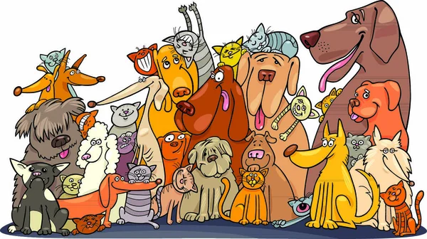 Ilustração Enorme Grupo Gatos Cães —  Vetores de Stock