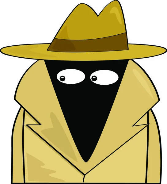 帽子とトレンチコートを身に着けているスパイの漫画のイラスト — ストックベクタ