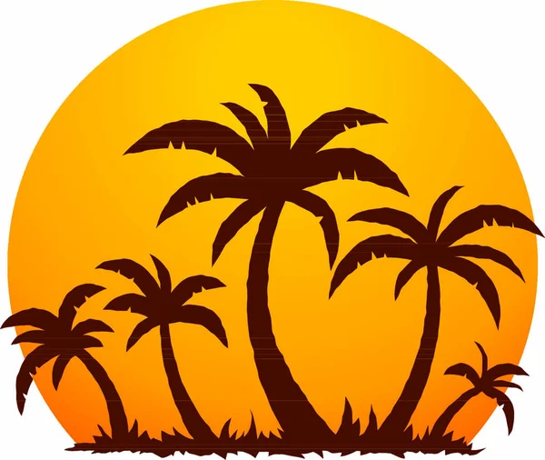 Векторная Иллюстрация Тропического Заката Пальм Маленьком Райском Острове Отдыха — стоковый вектор