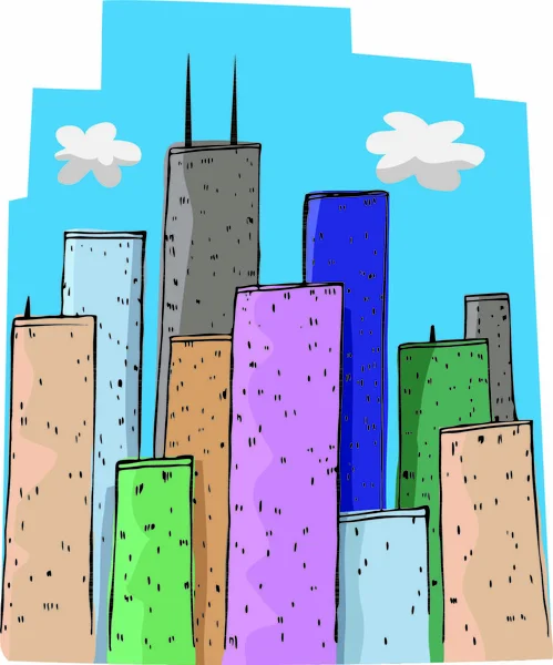 Hauts Bâtiments Colorés Ciel Bleu Dans Une Grande Ville — Image vectorielle