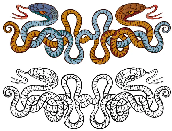 两条蛇的纹身图案图解 — 图库矢量图片