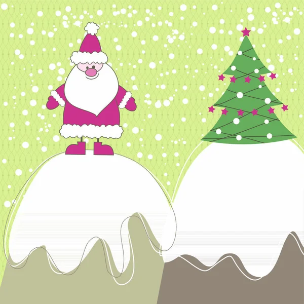 Tarjeta Navidad Con Santa Árbol Navidad Ilustración Vectorial — Vector de stock
