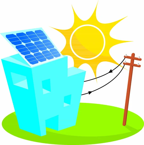 Pannello Solare Sul Tetto Della Casa Collegato Palo Dell Elettricità — Vettoriale Stock