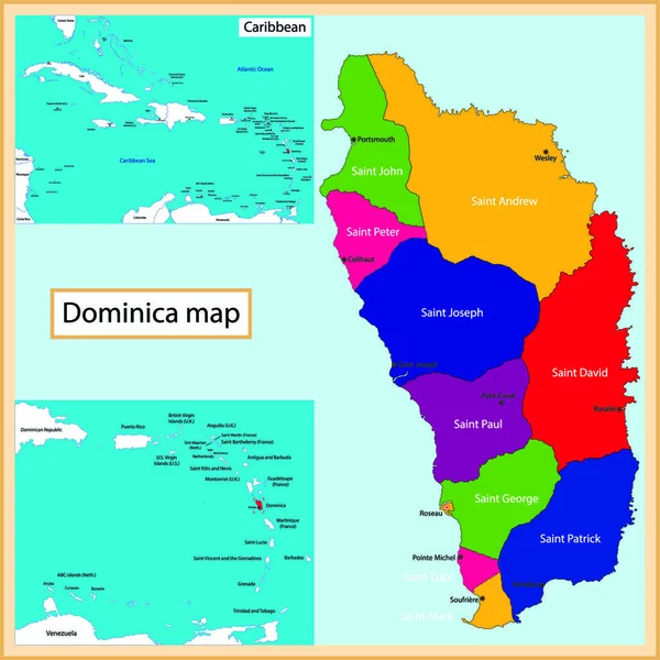 以高度详细和准确的方式绘制的多米尼克国地图 — 图库矢量图片