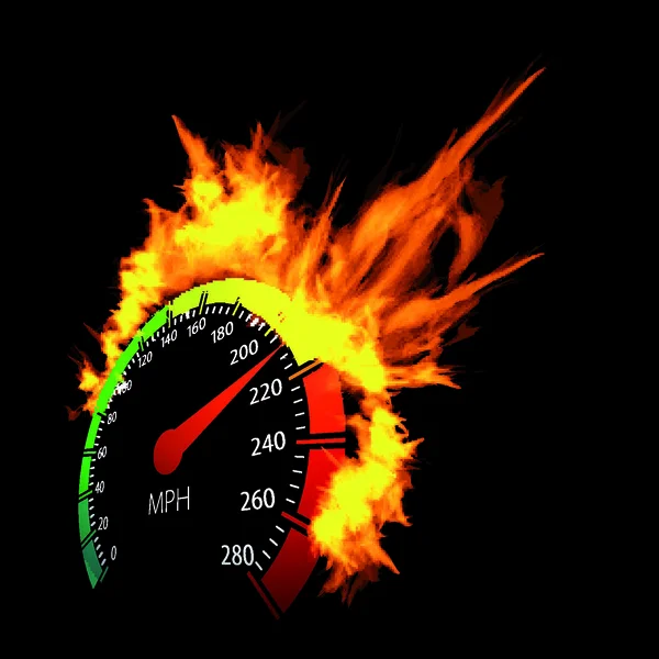 Burning Vector Speedometer Fire Flame Illustration Black — Stock Vector