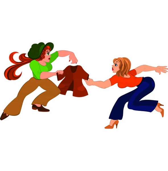 Illustration Cartoon People Isolated White Two Cartoon Girls Fighting Brown Stock Illustration