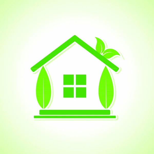 Icône Eco Home Avec Vecteur Stock Feuilles — Image vectorielle