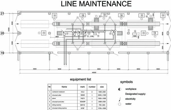 Dessin Détaillé Bâtiment Pour Entretien Voiture Format Vectoriel — Image vectorielle