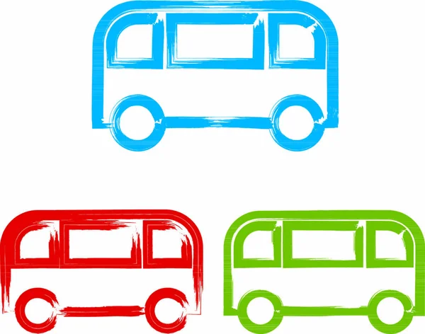 Set Van Met Hand Getekende Kleurrijke Bus Pictogrammen Geïllustreerde Borstel — Stockvector