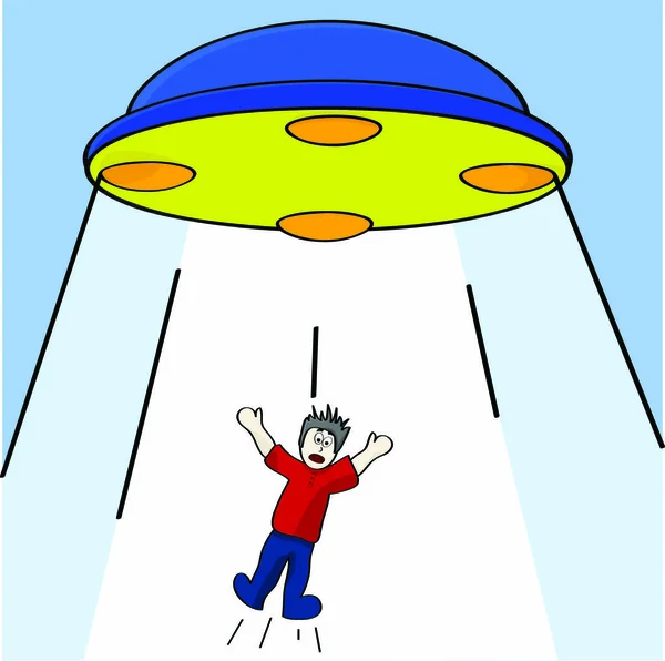 Tecknad Illustration Som Visar Man Som Förs Bort Ett Flygande — Stock vektor