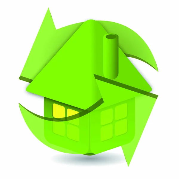 Ilustrace Dům Pod Zelenou Střechou Bílém Pozadí — Stockový vektor
