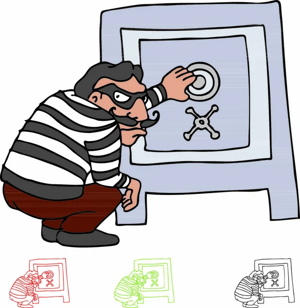 Das Bild eines Theifs, der versucht, einen Safe zu öffnen. — Stockillustration Das Bild Eines Theifs Der Versucht Einen Safe Öffnen — Stockvektor