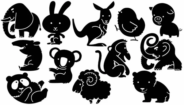 Dieren Cartoon Pictogrammen Zwart Wit — Stockvector