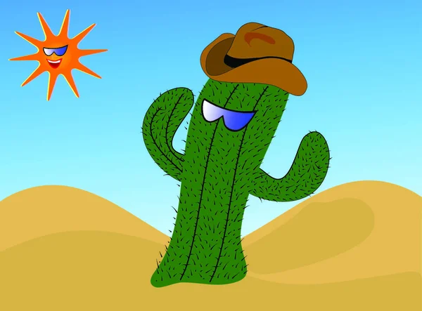Cactus Dibujos Animados Usando Sombrero Vaquero Con Sol Risueño Usando — Archivo Imágenes Vectoriales
