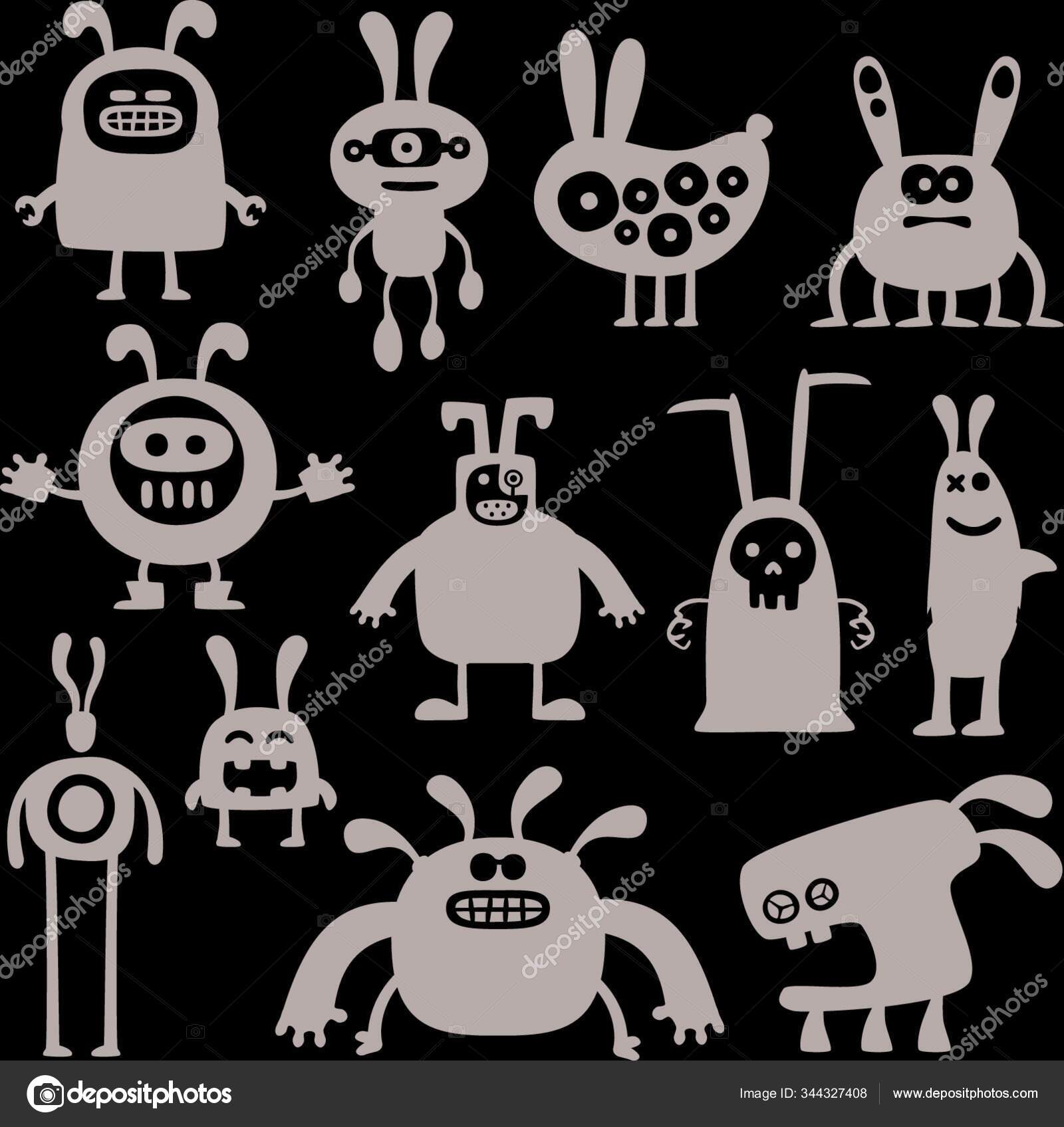 Collection Funny Cartoon Rabbit Monster Silhouettes Stock Vector Image ...