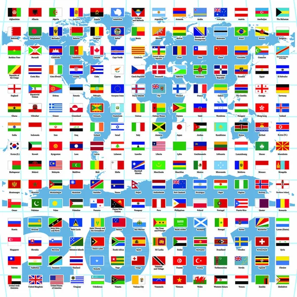 2010 Jaar Complete Set Vlaggen Van Wereld Alfabetisch Gesorteerd Met — Stockvector