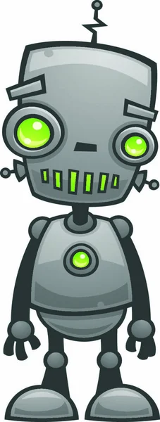 Cartoon Vector Illustration Happy Little Robot Green Eyes — Stock Vector