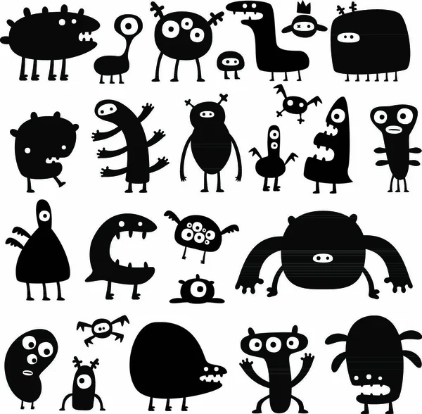 Verzameling Van Cartoon Grappige Monsters Silouetten — Stockvector
