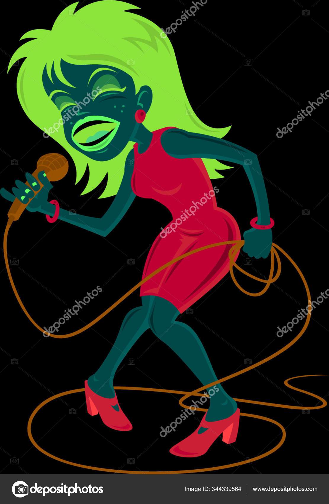 Vector Cartoon Illustration Female Pop Star Singer Big Mouth Belting