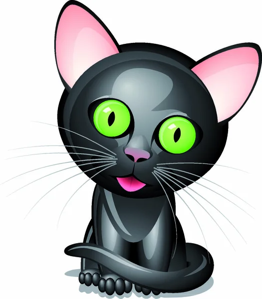 Kis Fekete Macska Elszigetelt Fehér Háttér — Stock Vector