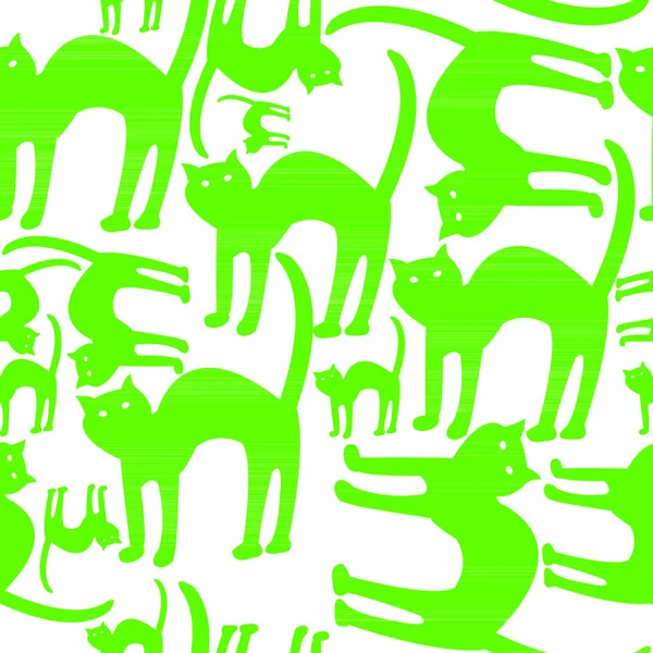 Patrón Gatos Verdes Aislados Blanco Ilustración Arte Vectorial — Vector de stock