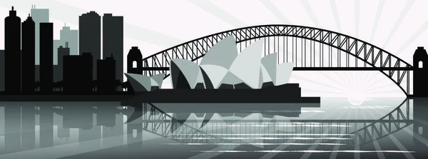 Illustration Horizon Sydney Pont Portuaire Bâtiments Opéra Sydney — Image vectorielle