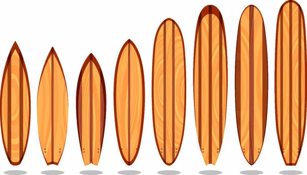 Ensemble Planches Surf Bois Avec Différentes Conceptions Tailles Dans Fichier — Image vectorielle