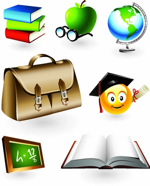 Vector Set Seven Detailed Education Objects — Stock Vector
