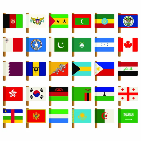 Wereldvlag Pictogrammen Ingesteld Witte Achtergrond — Stockvector