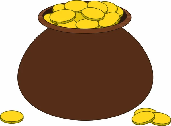 Symbol Bogactwa Gliniany Garnek Wypełniony Złotymi Monetami — Wektor stockowy