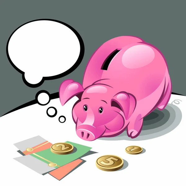Piggy Bank Text Bubble Coins Banknotes Векторний Приклад — стоковий вектор