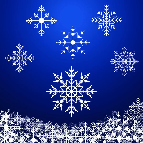 Állítsa Hópehely Karácsonyi Design Kék Háttér Vektor — Stock Vector