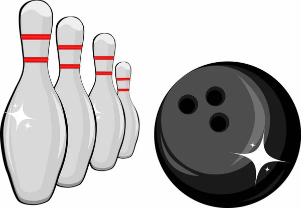 Skittles Och Svart Boll Vit Bakgrund Bowling — Stock vektor