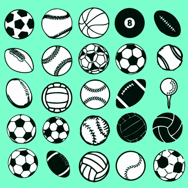 Set Ball Sport Symbole Symbole Comic Vektor Illustration — Stockvektor