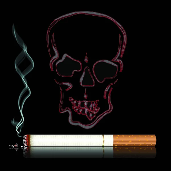 Ilustração Crânio Fundo Fumando Cigarros Preto — Vetor de Stock