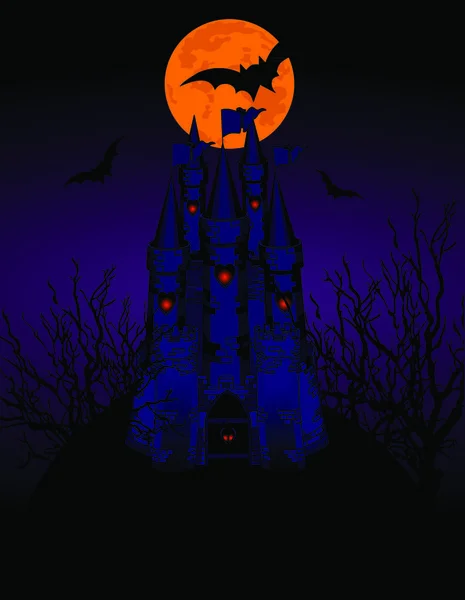 Carte Invitation Avec Château Hanté Halloween — Image vectorielle
