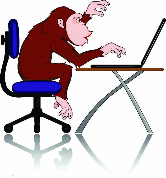 チンパンジーとコンピューターのベクトル図 — ストックベクタ