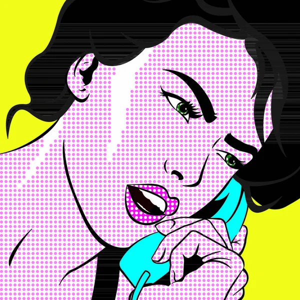 Pop Art Ispirato Immagine Una Signora Utilizzando Telefono Cellulare — Vettoriale Stock