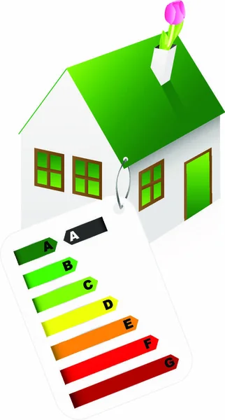 Eco Friendly House Con Gráfico Calificación Energética Fondo Blanco — Vector de stock